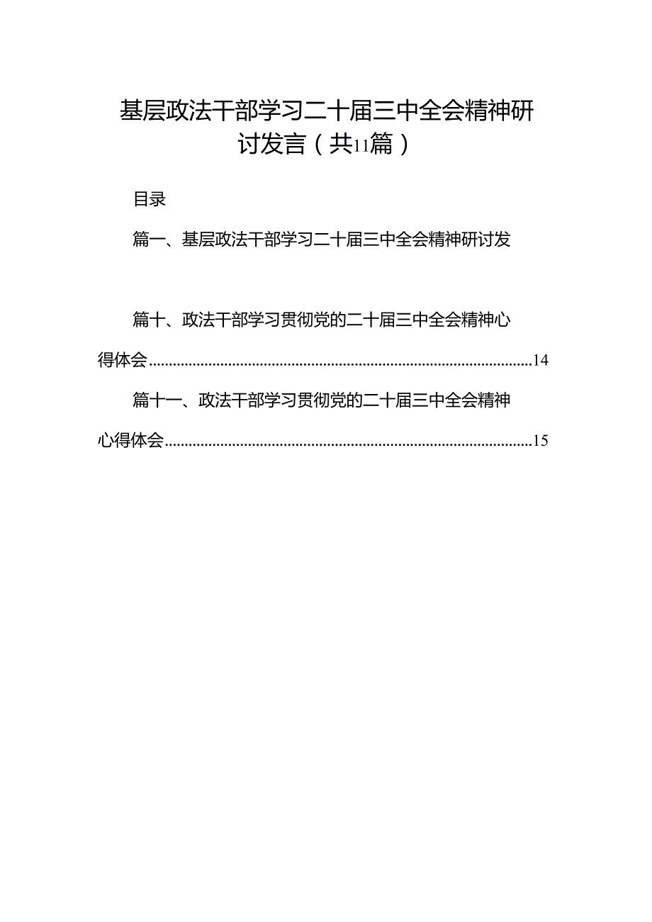 （11篇）基层政法干部学习二十三中全会精神研讨发言范文.docx_第1页