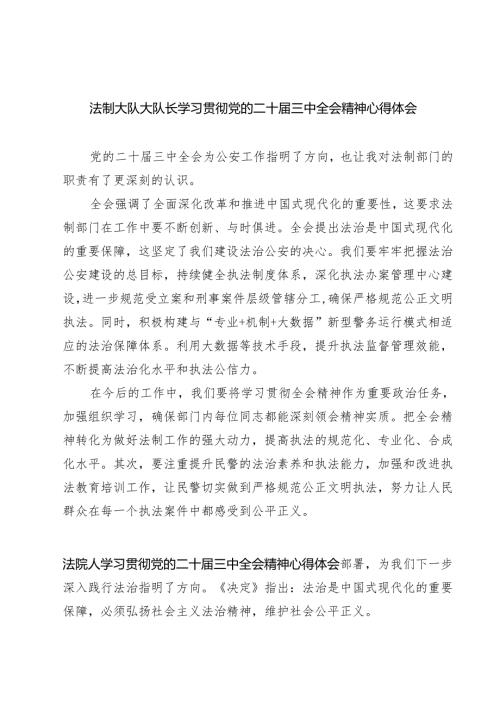法制大队大队长学习贯彻党的二十三中全会精神心得体会 （汇编7份）.docx
