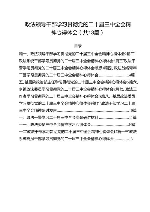 政法领导干部学习贯彻党的二十三中全会精神心得体会（共13篇）.docx