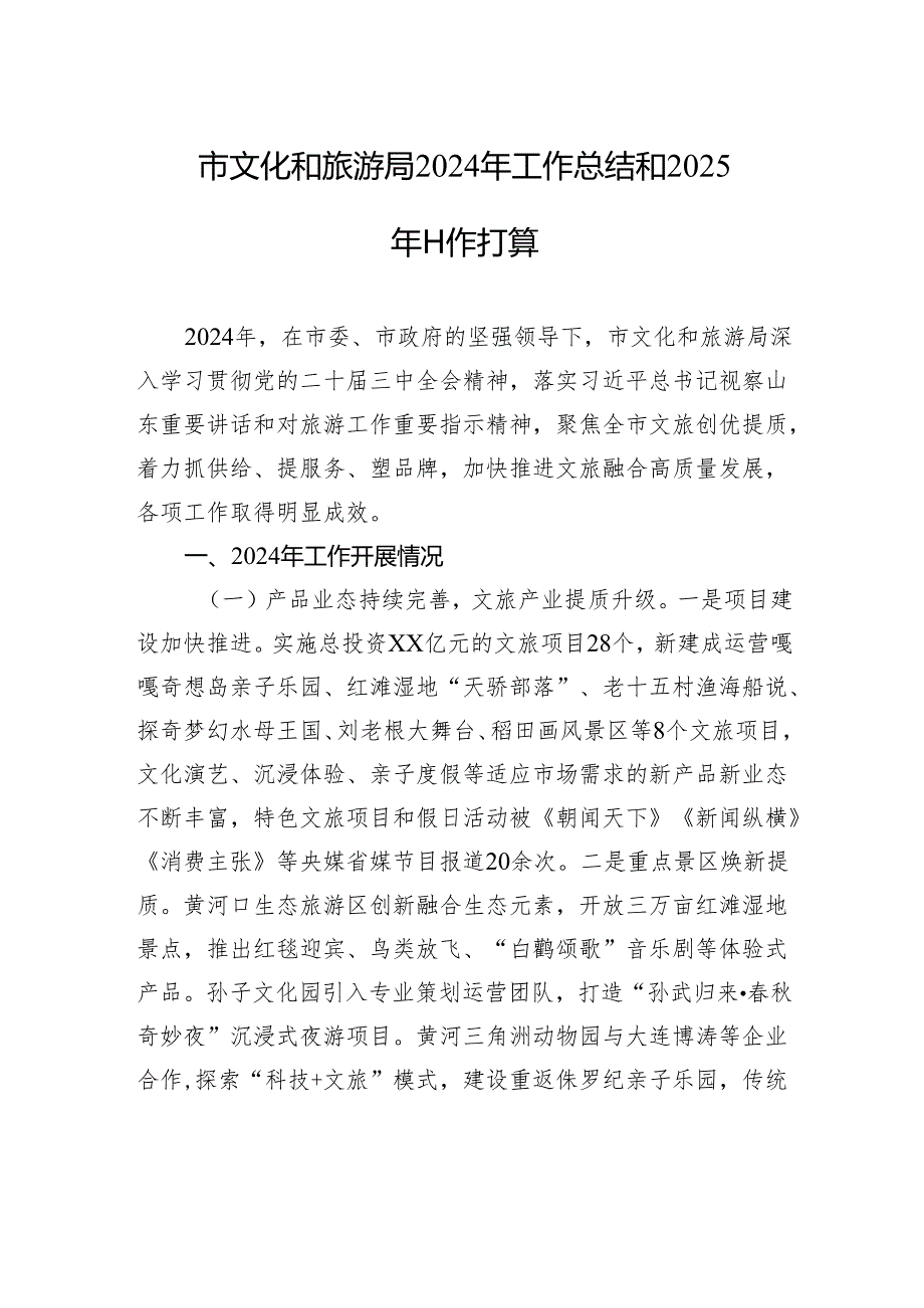 市文化和旅游局2024年工作总结和2025年工作打算.docx_第1页