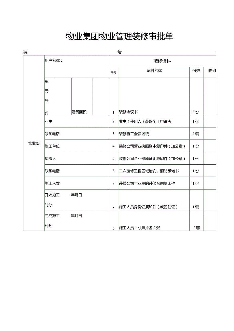 物业集团物业管理装修审批单.docx_第1页