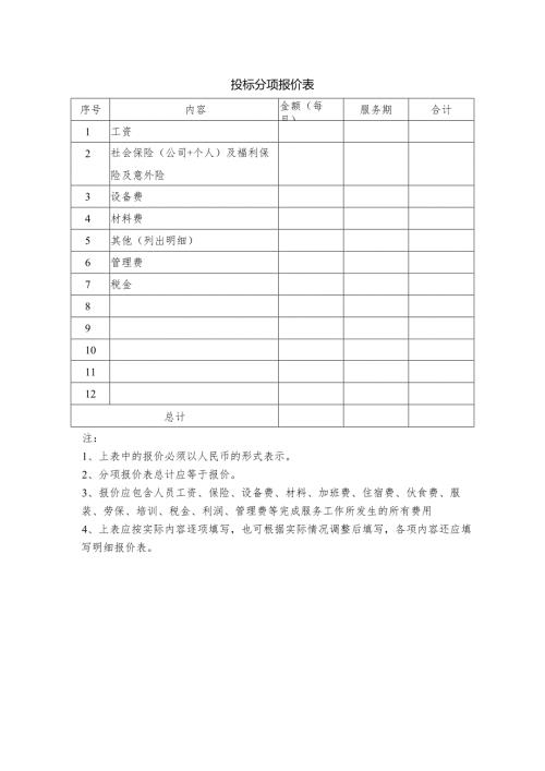 投标分项报价表.docx