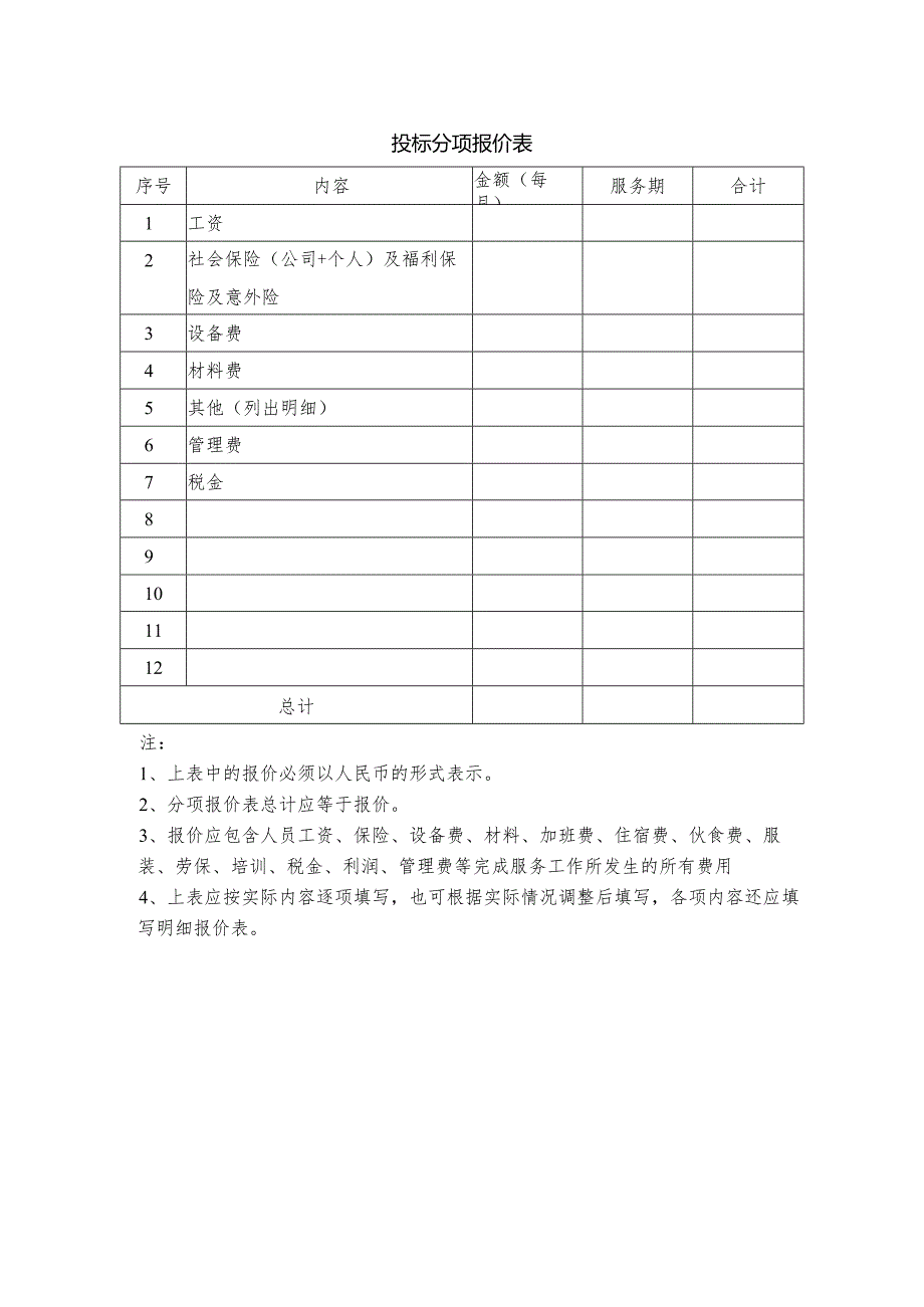 投标分项报价表.docx_第1页