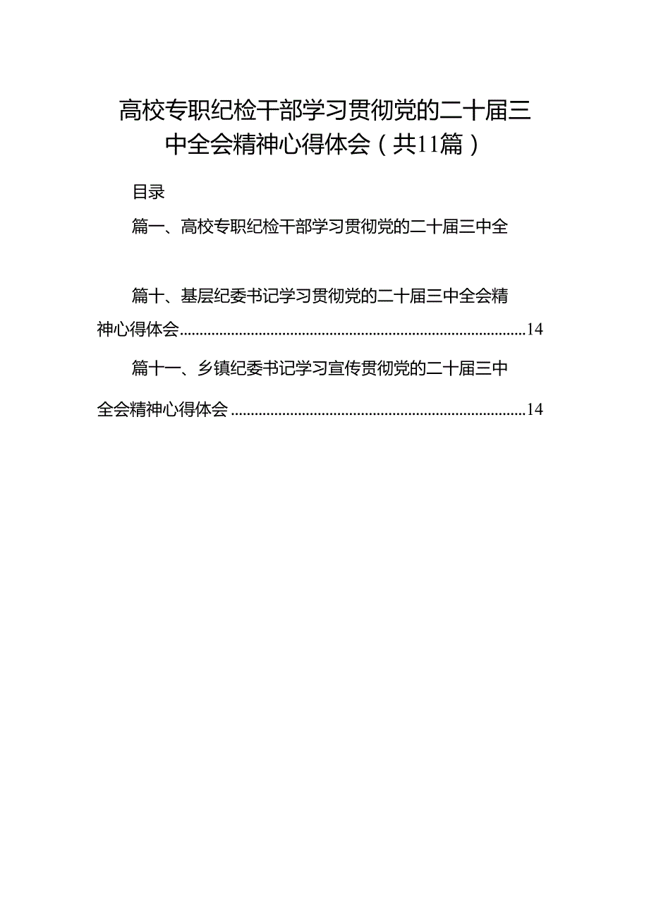 （11篇）高校专职纪检干部学习贯彻党的二十三中全会精神心得体会（详细版）.docx_第1页