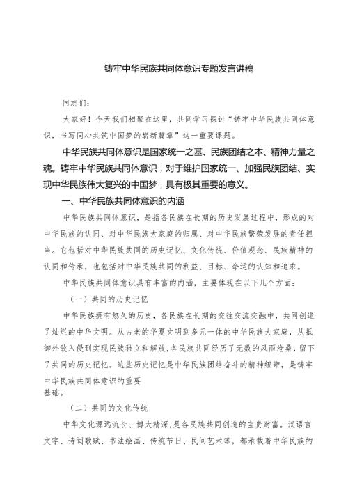 （3篇）铸牢中华民族共同体意识专题发言讲稿（精编版）.docx