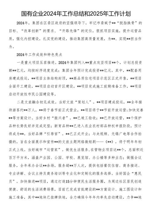 国有企业2024年工作总结和2025年工作计划.docx