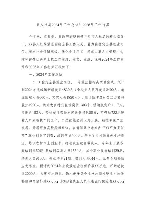 县人社局2024年工作总结和2025年工作打算.docx