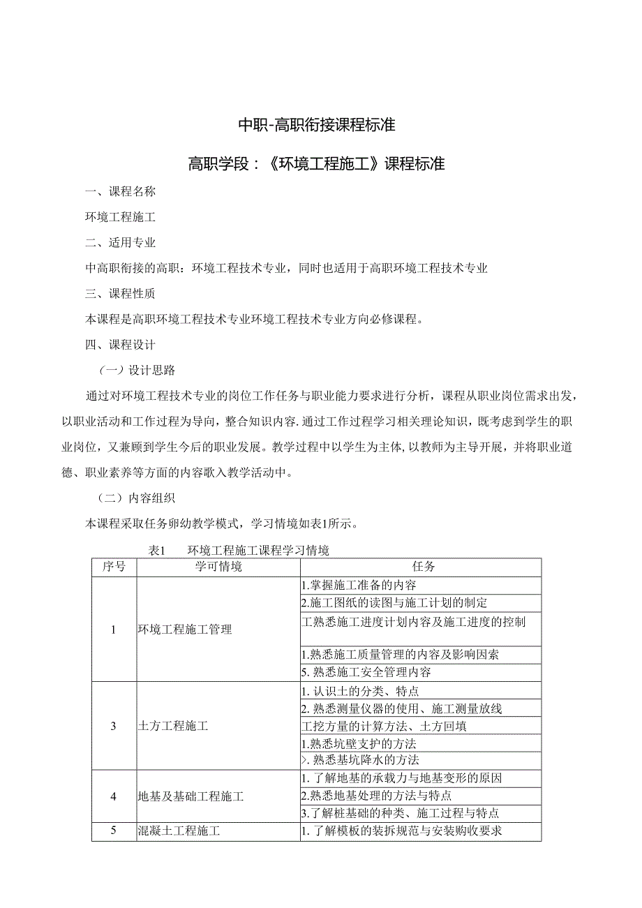 《环境工程施工》课程标准（中高职衔接高职学段）.docx_第2页