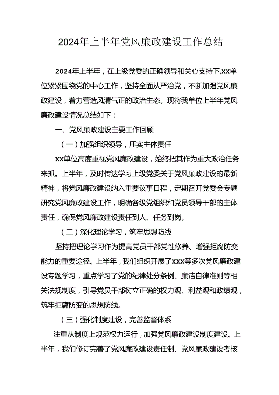 2024年开展上半年《党风廉政建设》工作总结 合计11份.docx_第1页