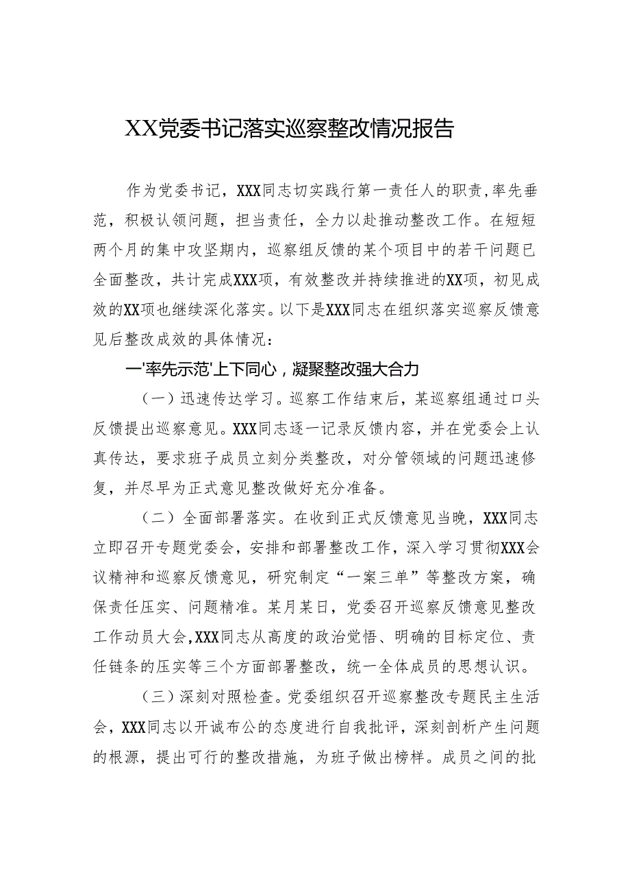 2024党委书记落实巡察整改情况报告.docx_第1页