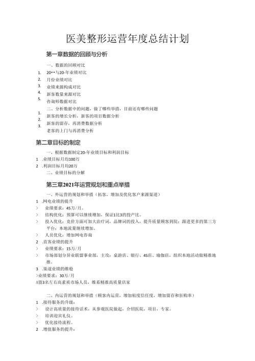 医美整形运营总结计划大纲.docx