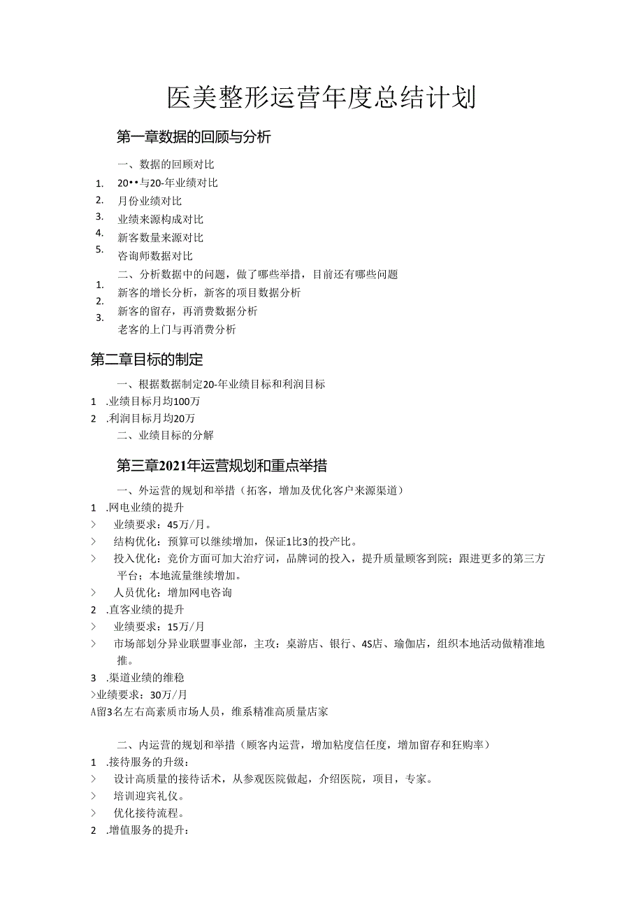 医美整形运营总结计划大纲.docx_第1页