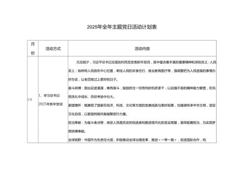 2025年全年主题党日活动计划表.docx