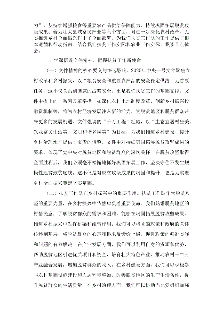 扶贫工作队在学习(2025年)中央一号文件精神专题会上的研讨发言.docx_第2页