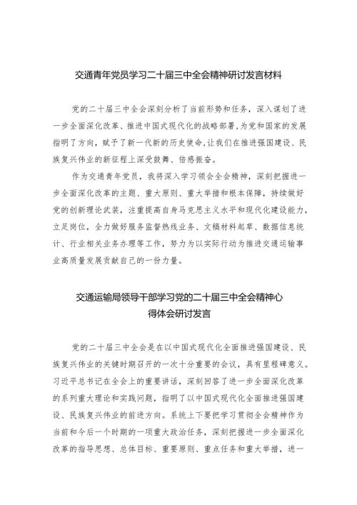 （9篇）交通青年党员学习二十三中全会精神研讨发言材料范文.docx