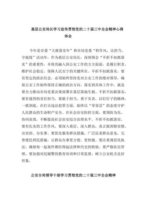 （11篇）基层公安局长学习宣传贯彻党的二十三中全会精神心得体会专题资料.docx