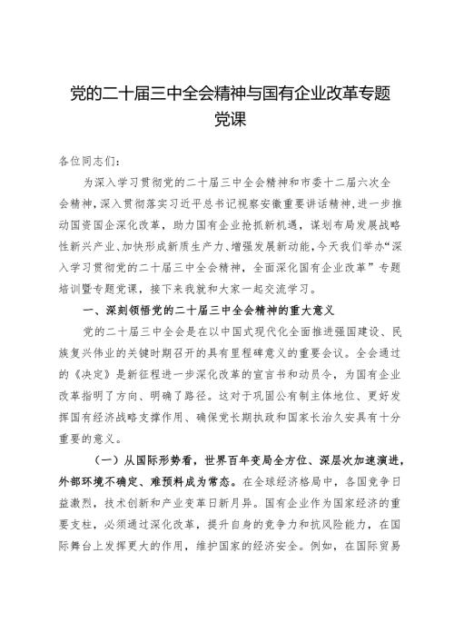 党的二十三中全会精神与国有企业改革专题党课.docx