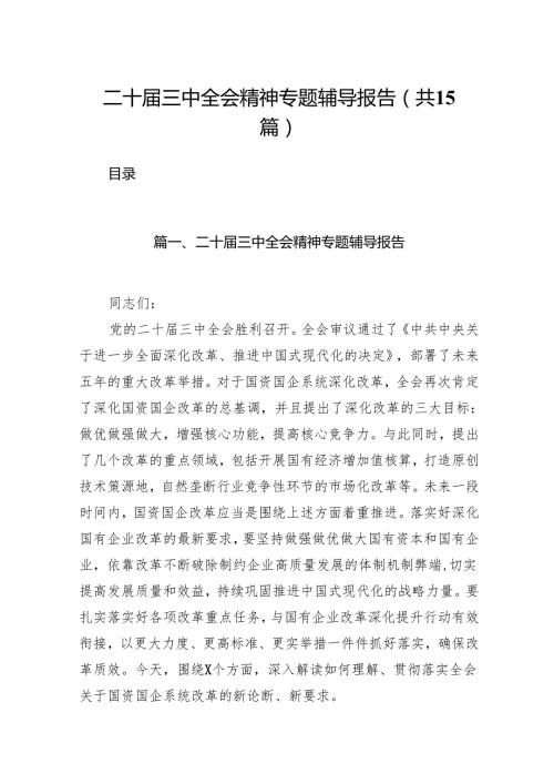 （15篇）二十三中全会精神专题辅导报告（精选）.docx