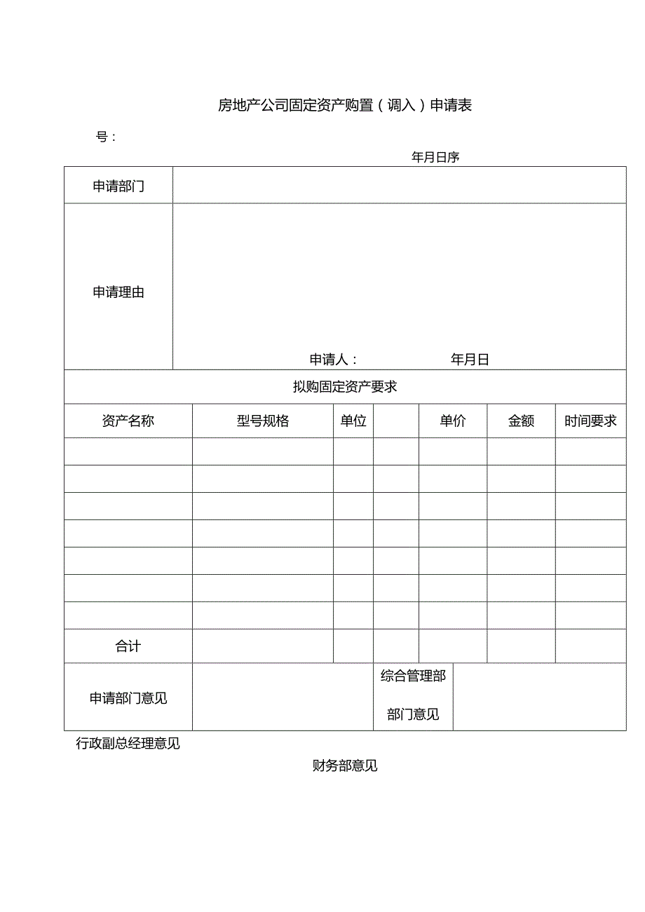 房地产公司固定资产购置（调入）申请表.docx_第1页