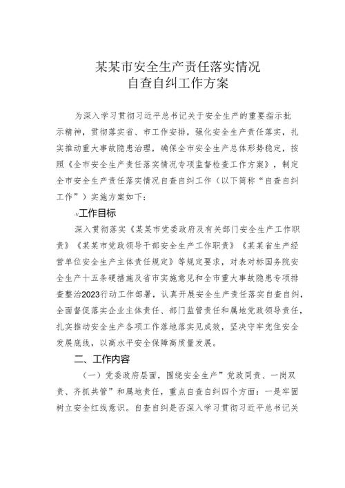 某某市安全生产责任落实情况自查自纠工作方案.docx