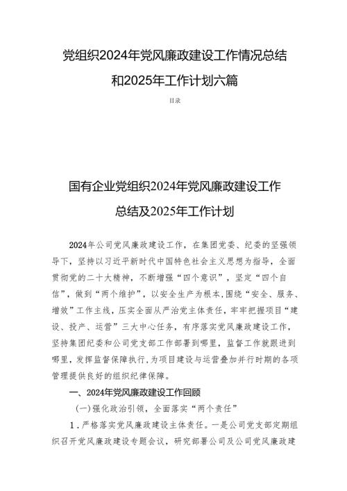 党组织2024年党风廉政建设工作情况总结和2025年工作计划六篇.docx