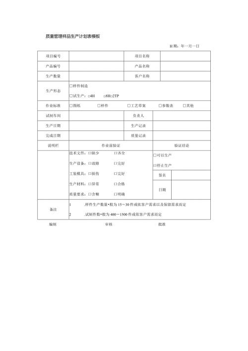 质量管理样品生产计划表模板.docx