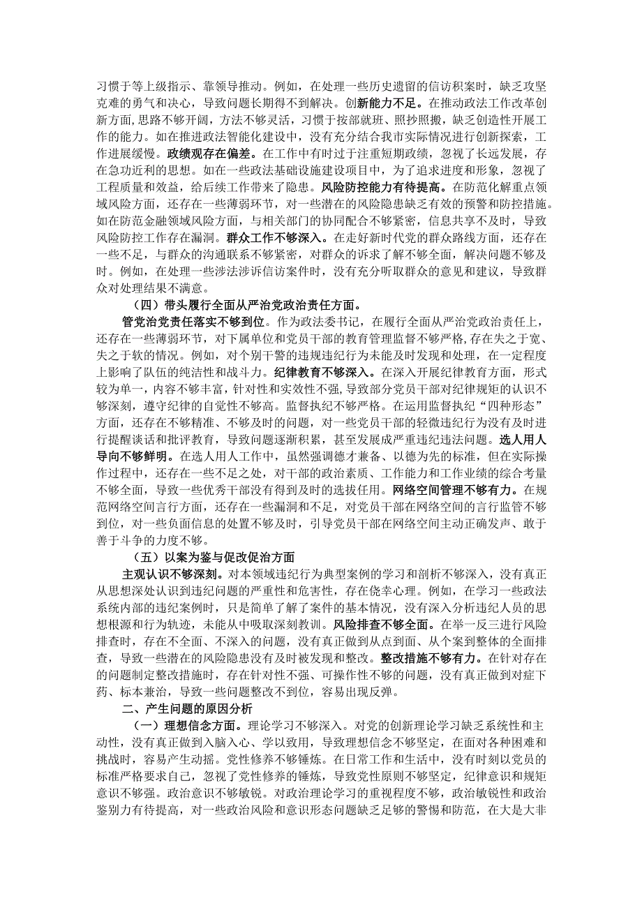 市委政法委书记关于2024民主生活会对照检视发言材料.docx_第2页