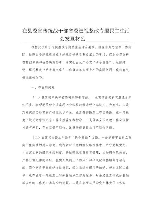 在县委宣传统战干部省委巡视整改专题民主生活会发言材料.docx