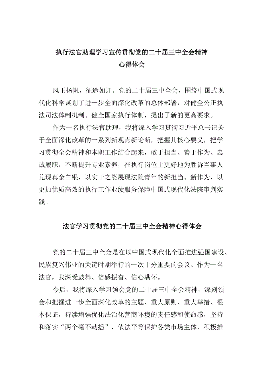 （11篇）执行法官助理学习宣传贯彻党的二十三中全会精神心得体会（精选）.docx_第1页