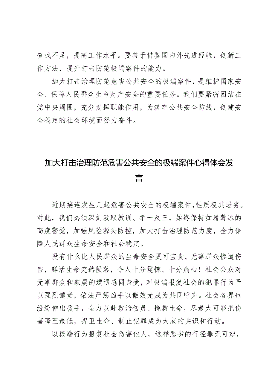 20242025年加大打击治理防范危害公共安全的极端案件心得体会发言.docx_第3页