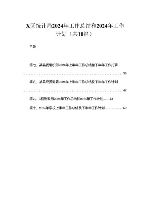XX区统计局2024年工作总结和2024年工作计划（共10篇）.docx