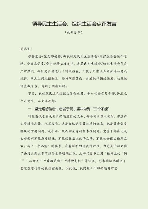 领导民主生活会、组织生活会点评发言（最新分享3篇）.docx