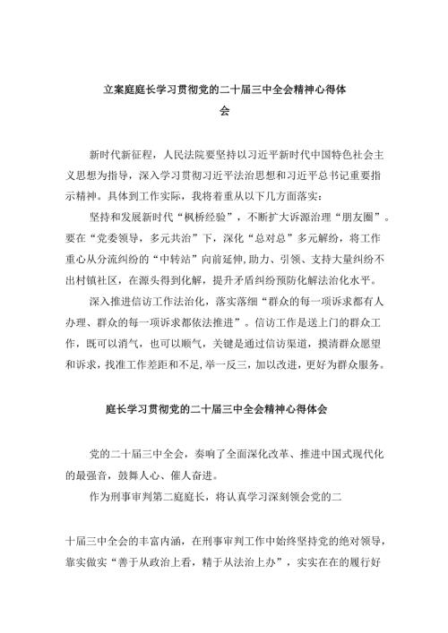 （11篇）立案庭庭长学习贯彻党的二十三中全会精神心得体会（最新版）.docx