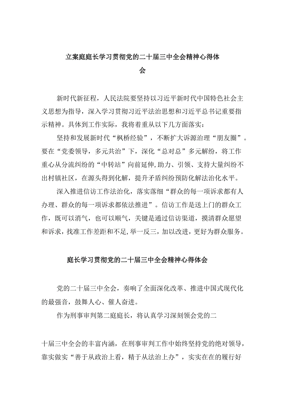 （11篇）立案庭庭长学习贯彻党的二十三中全会精神心得体会（最新版）.docx_第1页