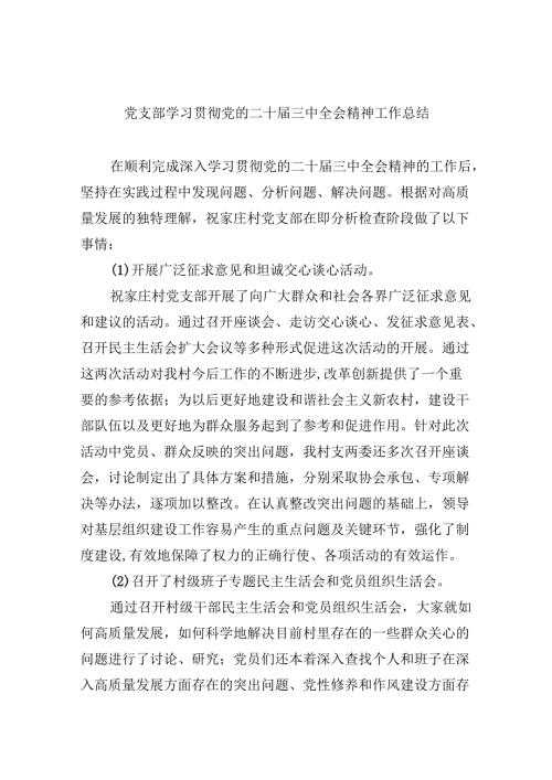 （9篇）党支部学习贯彻党的二十三中全会精神工作总结范文.docx