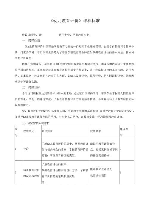 《幼儿教育评价》课程标准.docx