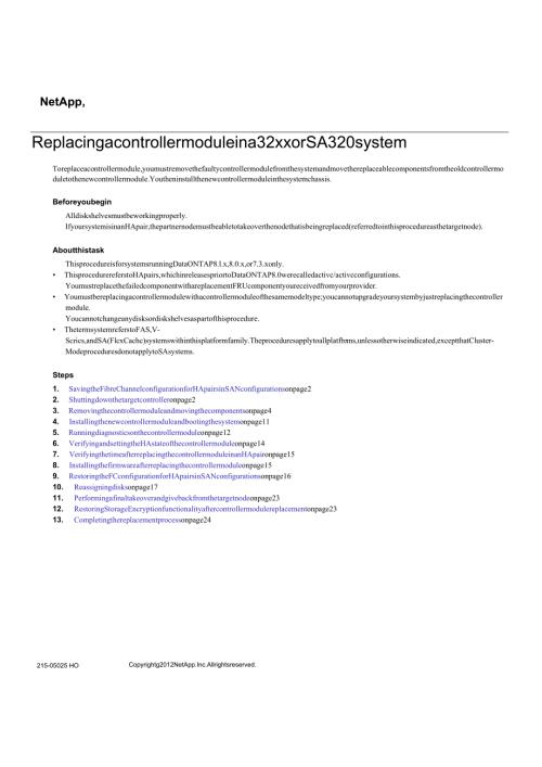 Net 装机维护 Replacingacontrollermoduleina32xxorSA320.docx