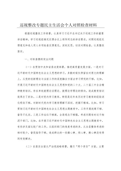 巡视整改专题民主生活会个人对照检查材料.docx