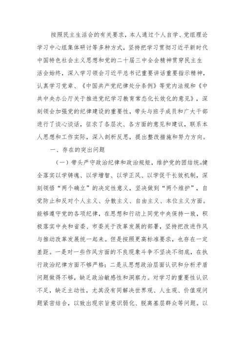 2024民主生活个人四个带头对照材料范文两篇.docx
