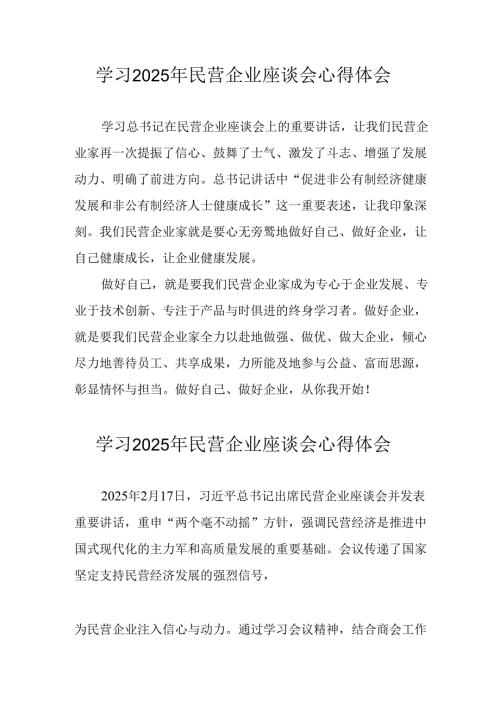 民营企业2025年学习民营企业座谈会个人心得体会 汇编11份.docx