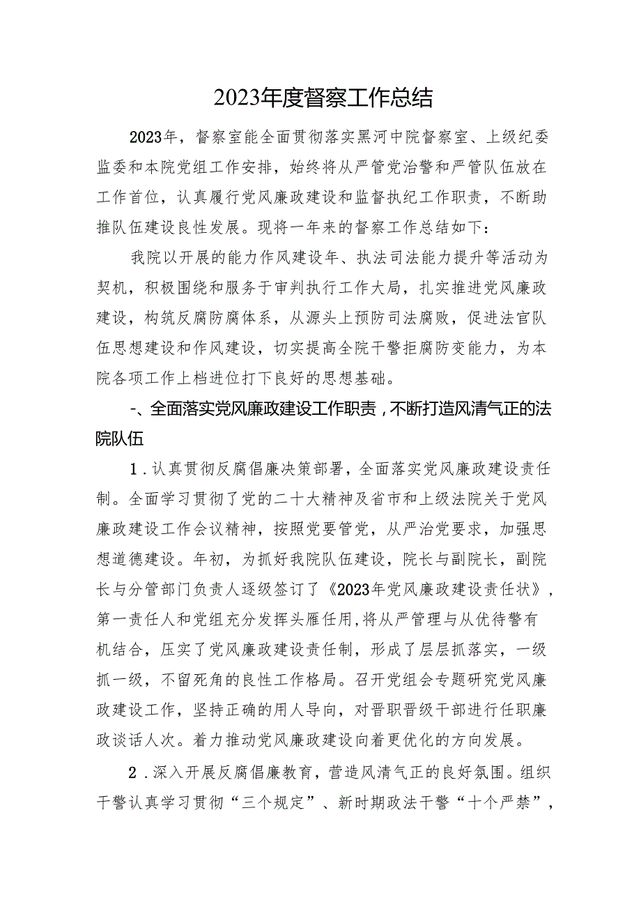 2023督察工作总结.docx_第1页
