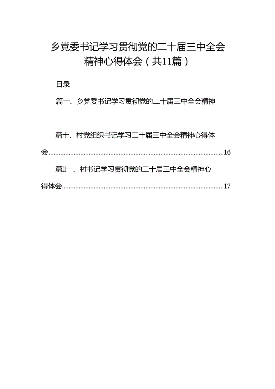 （11篇）乡党委书记学习贯彻党的二十三中全会精神心得体会范文.docx_第1页