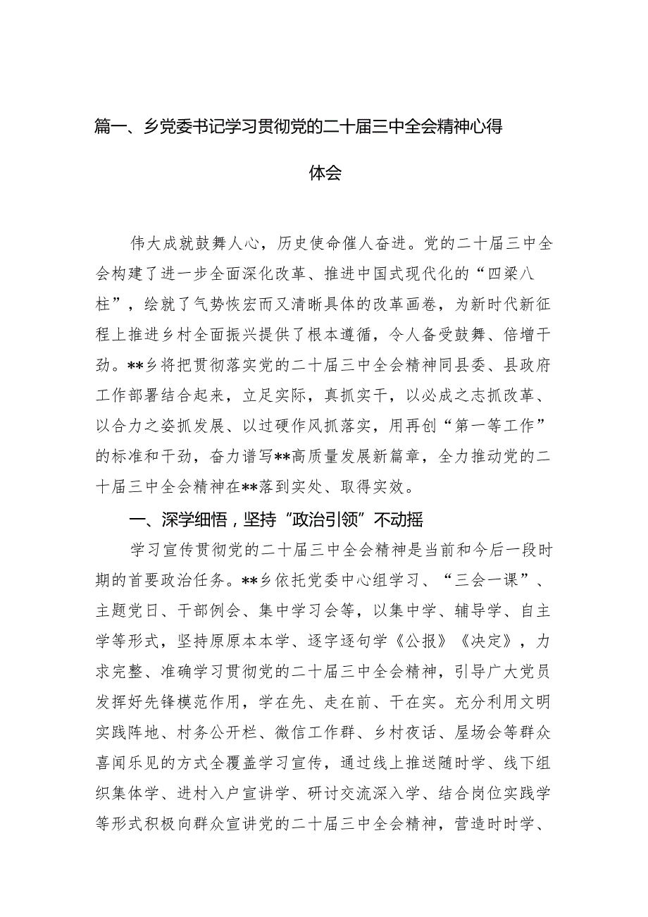 （11篇）乡党委书记学习贯彻党的二十三中全会精神心得体会范文.docx_第2页