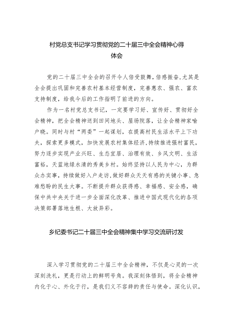 （9篇）村党总支书记学习贯彻党的二十三中全会精神心得体会（精选）.docx_第1页