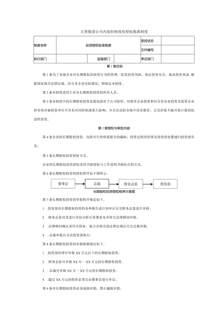 大型集团公司内部控制投资授权批准制度.docx_第1页