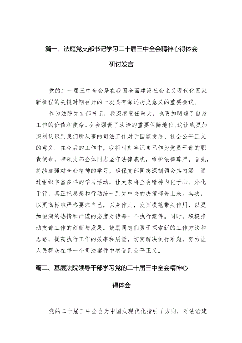 （15篇）法庭党支部书记学习二十三中全会精神心得体会研讨发言范文.docx_第2页