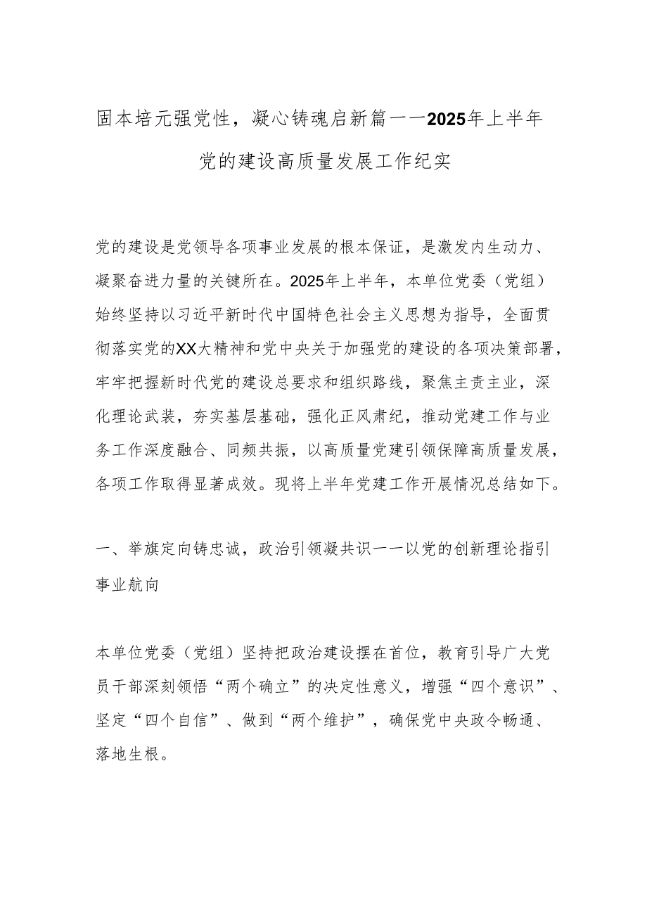 固本培元强党性凝心铸魂启新篇——2025年上半年党的建设高质量发展工作纪实.docx_第1页