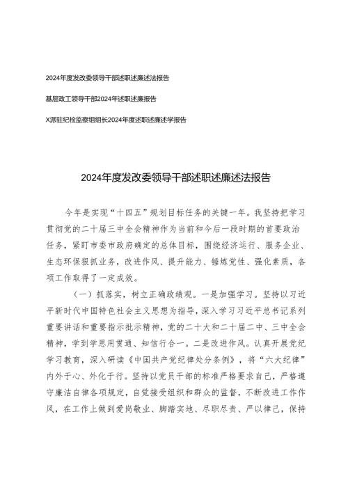 2024基层政工领导干部、发改委领导干部述职述廉报告.docx