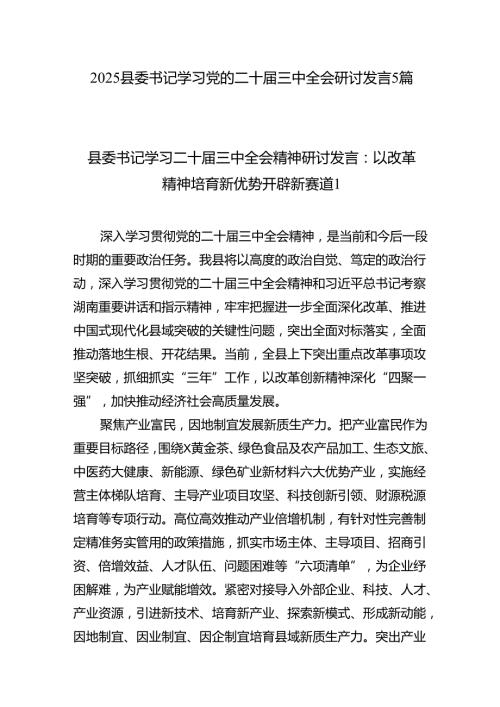 2025县委书记学习党的二十三中全会研讨发言5篇.docx