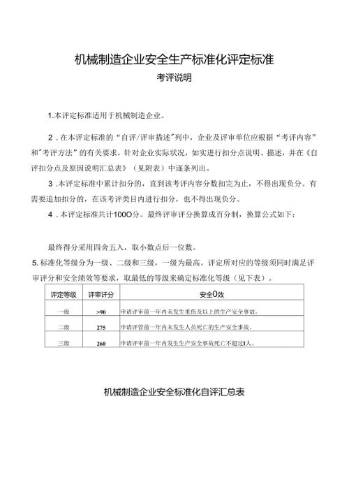 机械制造企业安全标准化自评汇总表.docx